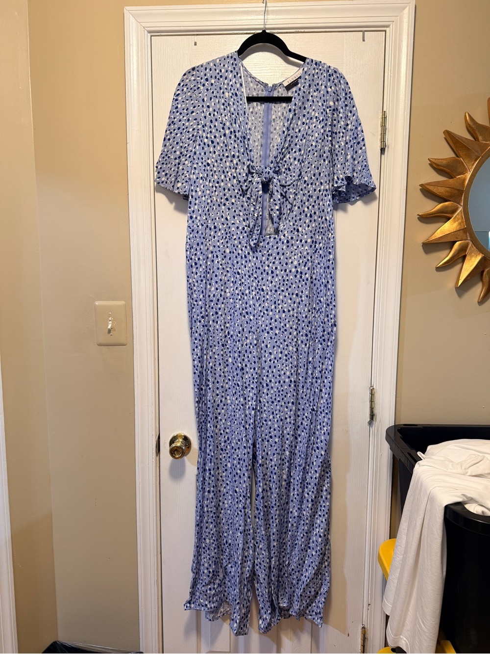 Eloquii Light Blue and Navy Polka-Print Jumpsuit